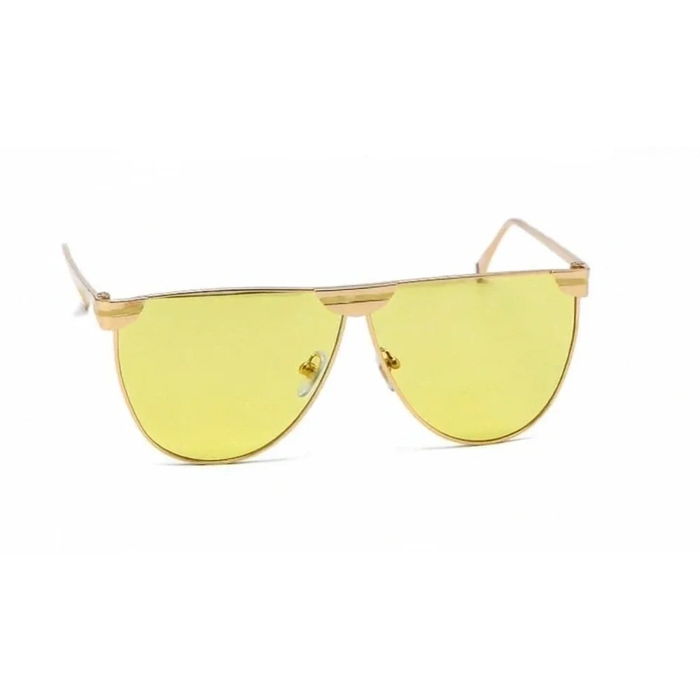 Gold Sunglasses Yellow Tinted Lens Flat Top Metal Frame Fashion Eyewear Female